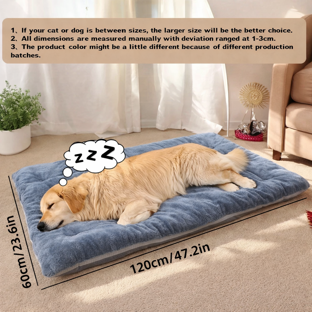 Grey dog bed shown for crate use floor use sofa use and outdoor use with a dog resting comfortably
