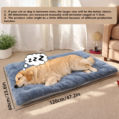 Grey dog bed shown for crate use floor use sofa use and outdoor use with a dog resting comfortably